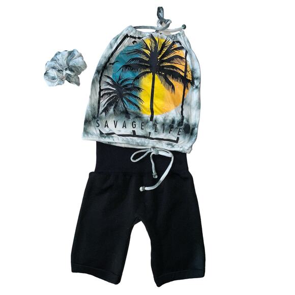 Reworked Savage Life Graphic T-Shirt Halter w/scrunchie - Picture 4 of 12